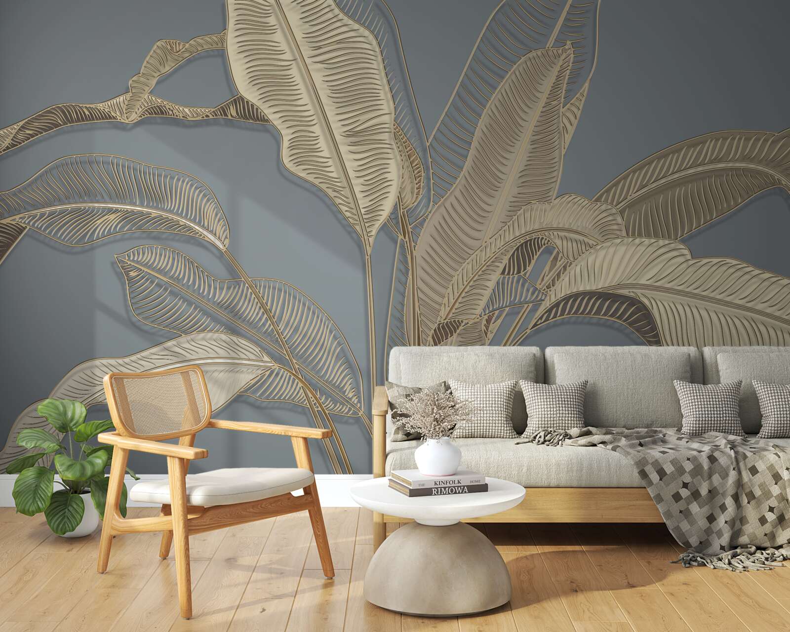 Фотошпалери листя із золотого пір'я яскраво мерехтить на темному тлі