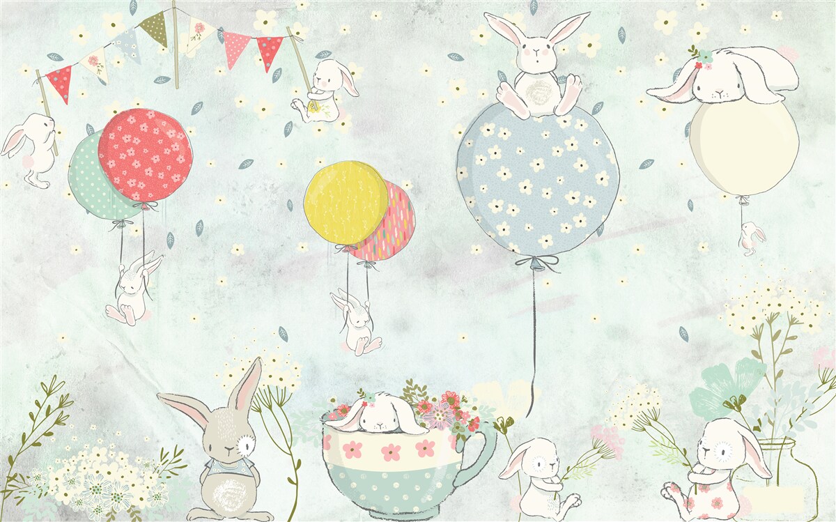 Фотошпалери зайчики в білих кульках