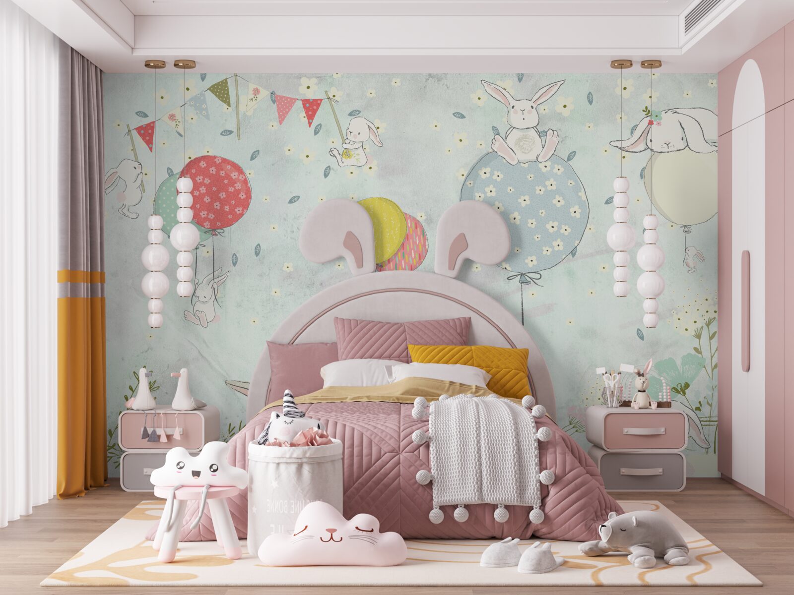 Фотошпалери зайчики в білих кульках