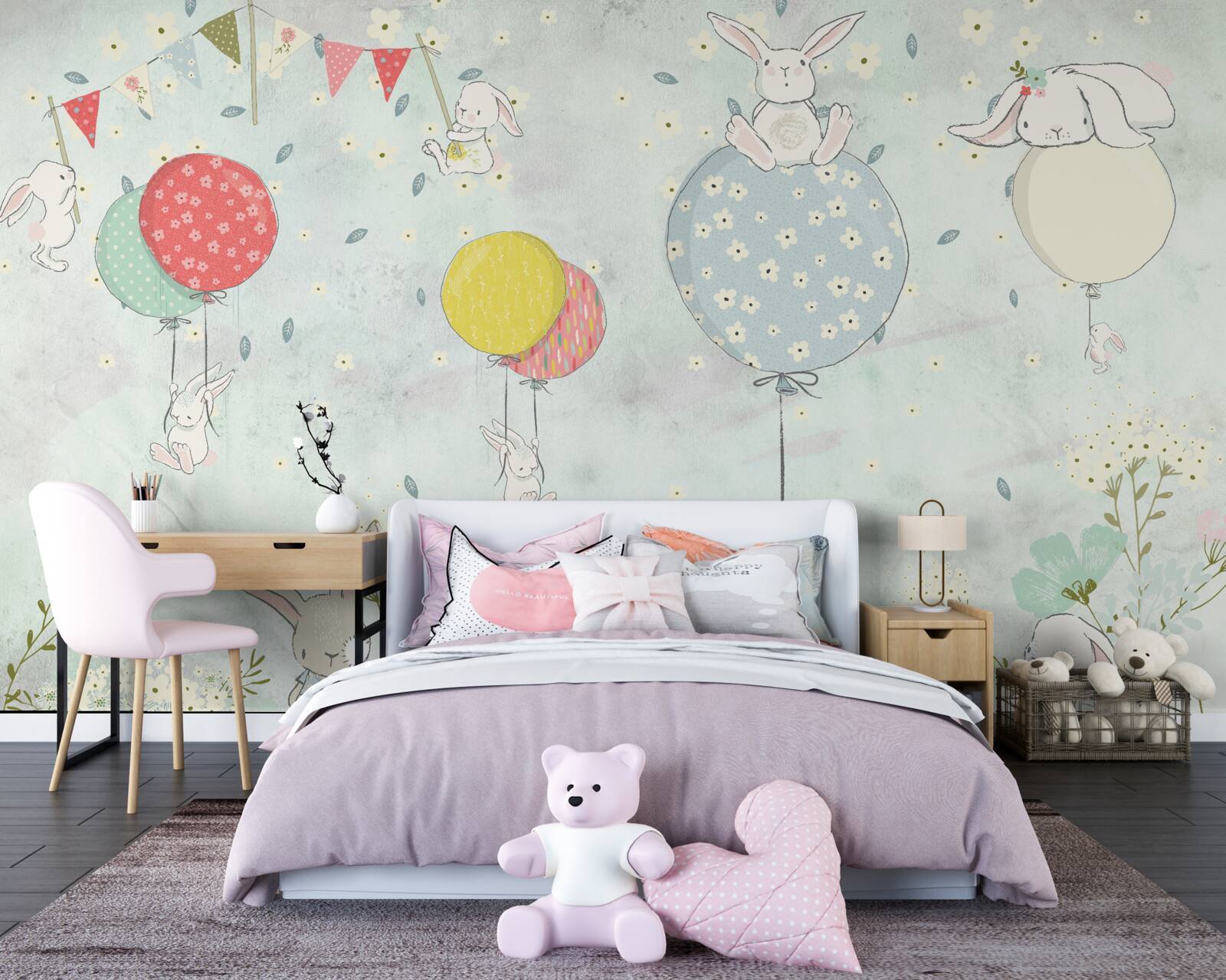 Фотошпалери зайчики в білих кульках