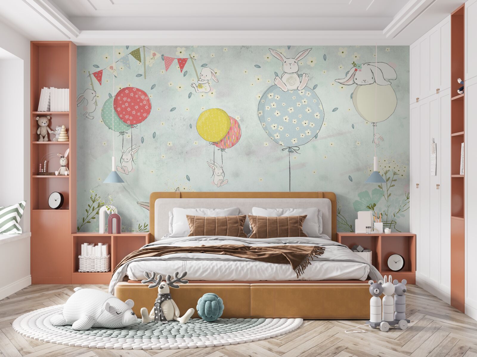 Фотошпалери зайчики в білих кульках