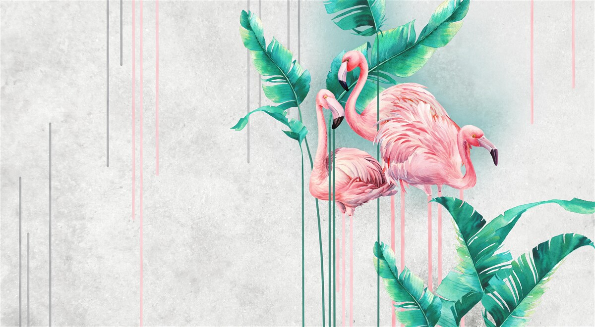 Фотошпалери тропічні рожеві фламінго