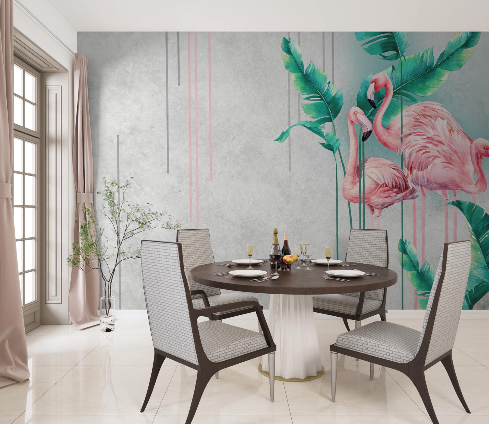 Фотошпалери тропічні рожеві фламінго