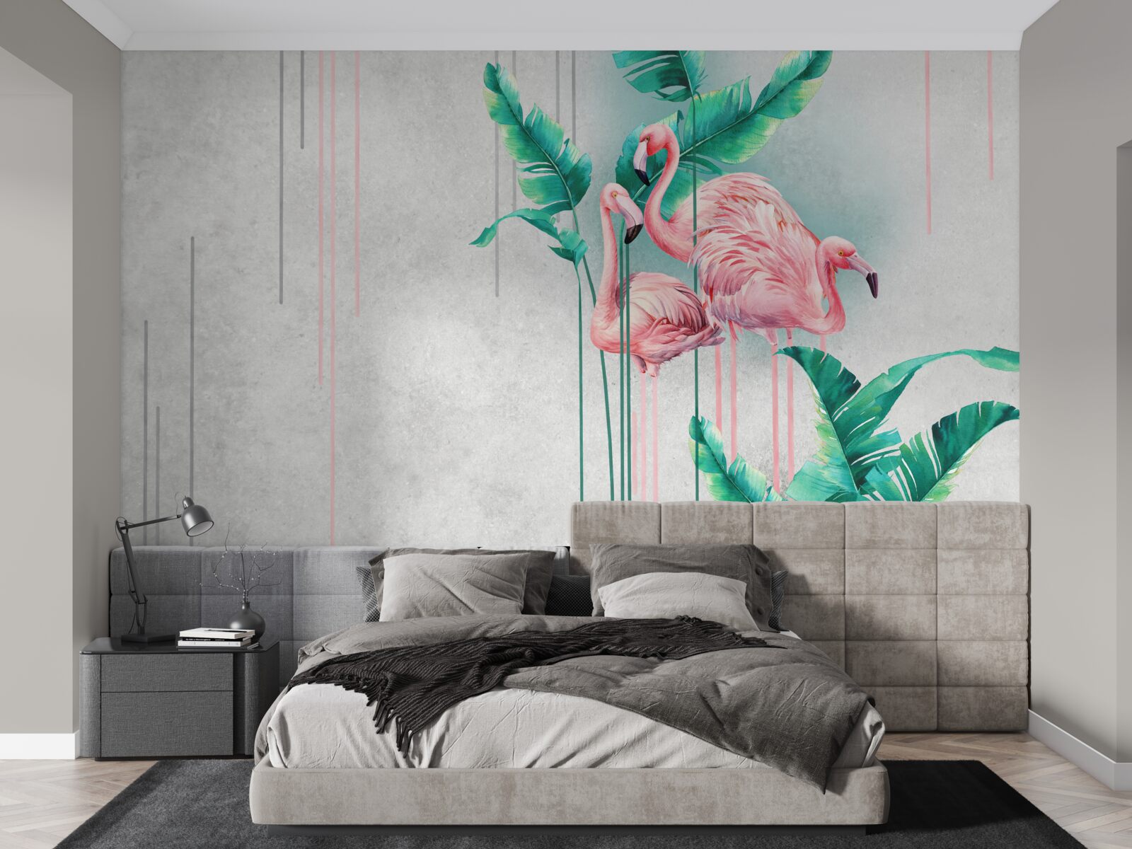Фотошпалери тропічні рожеві фламінго