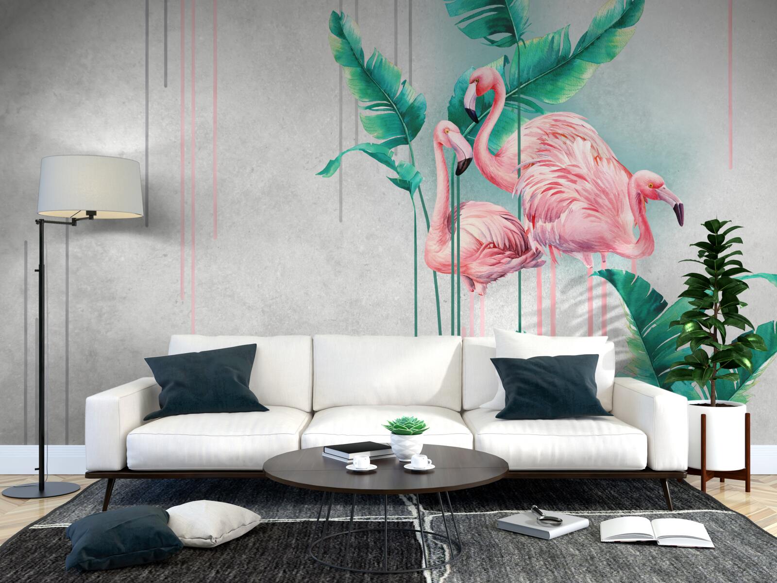 Фотошпалери тропічні рожеві фламінго