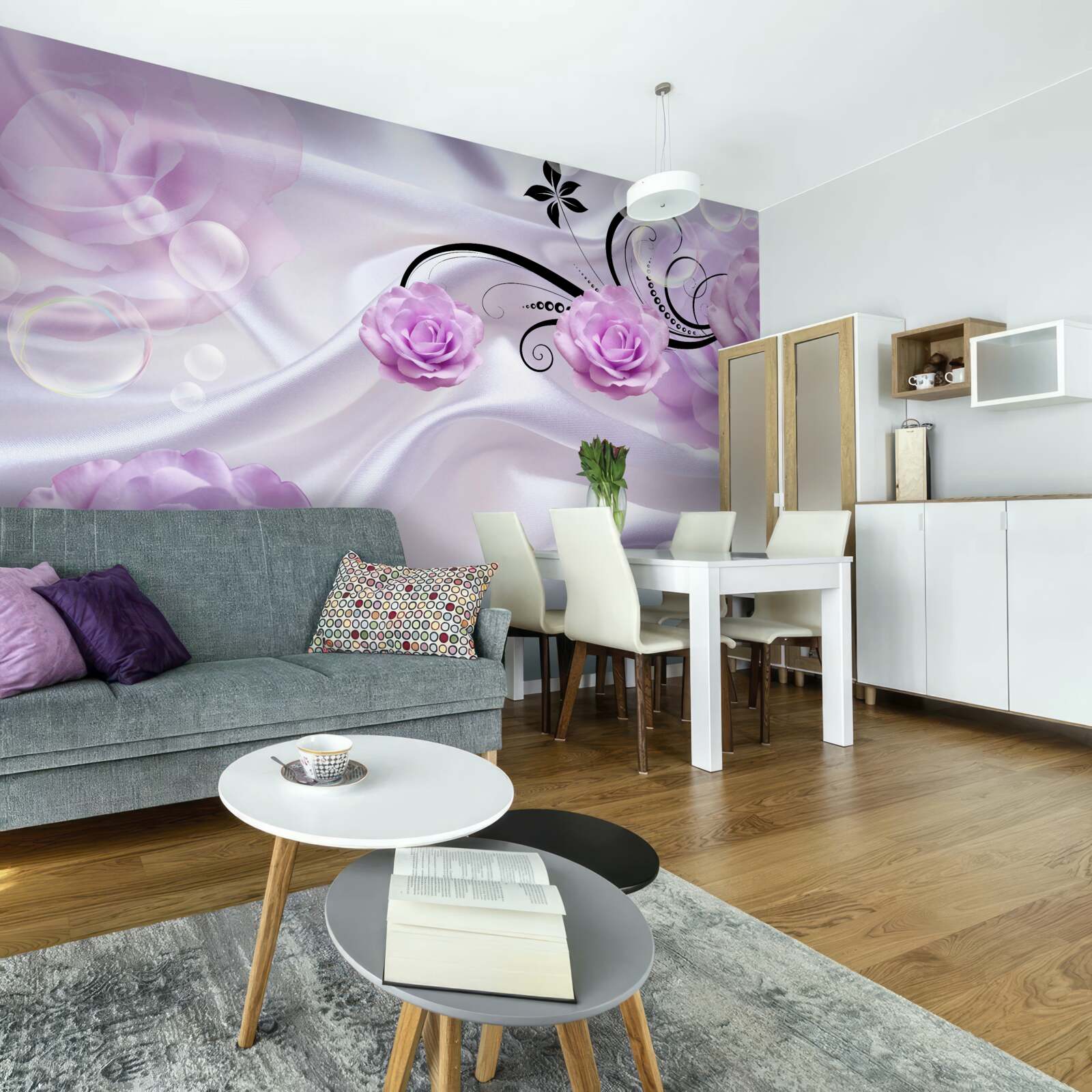 Фотошпалери ніжно-бузкові троянди