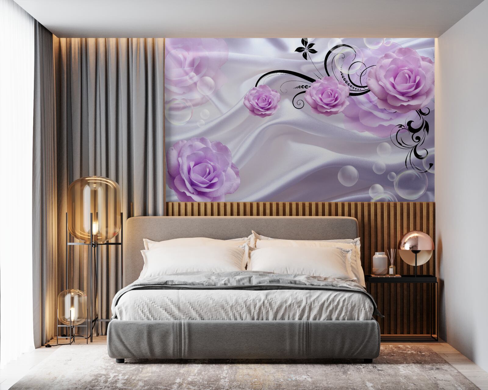 Фотошпалери ніжно-бузкові троянди