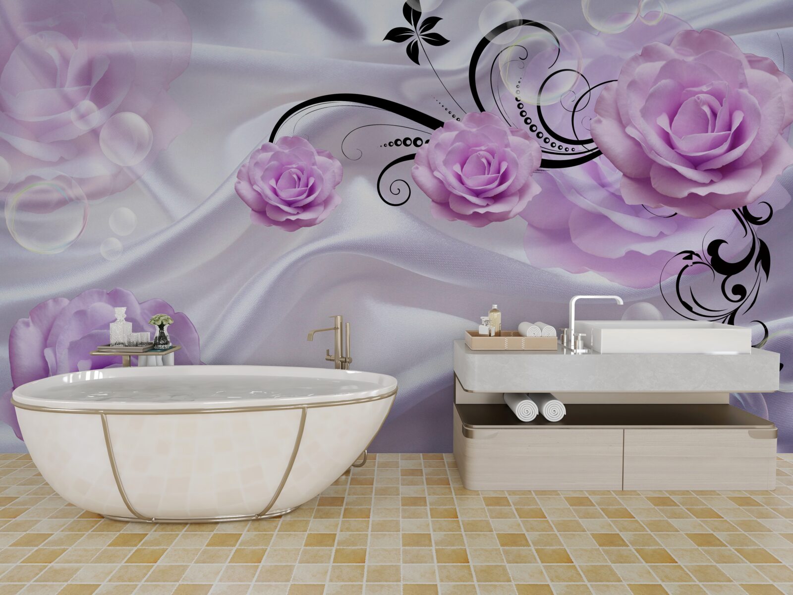 Фотошпалери ніжно-бузкові троянди