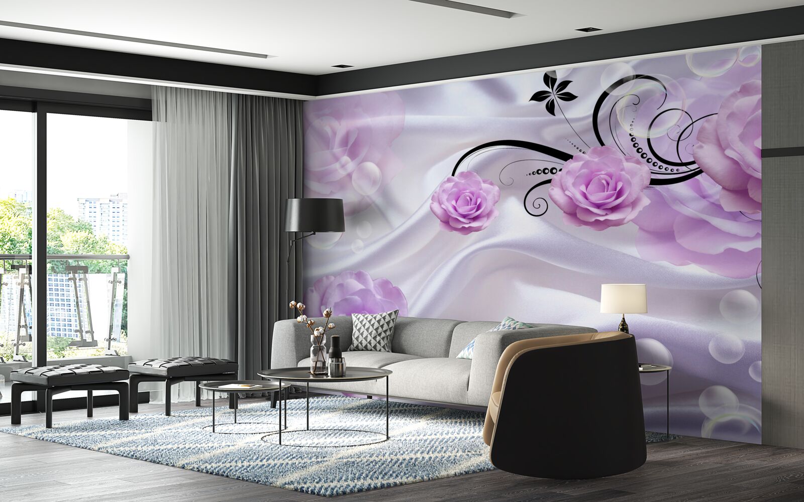 Фотошпалери ніжно-бузкові троянди