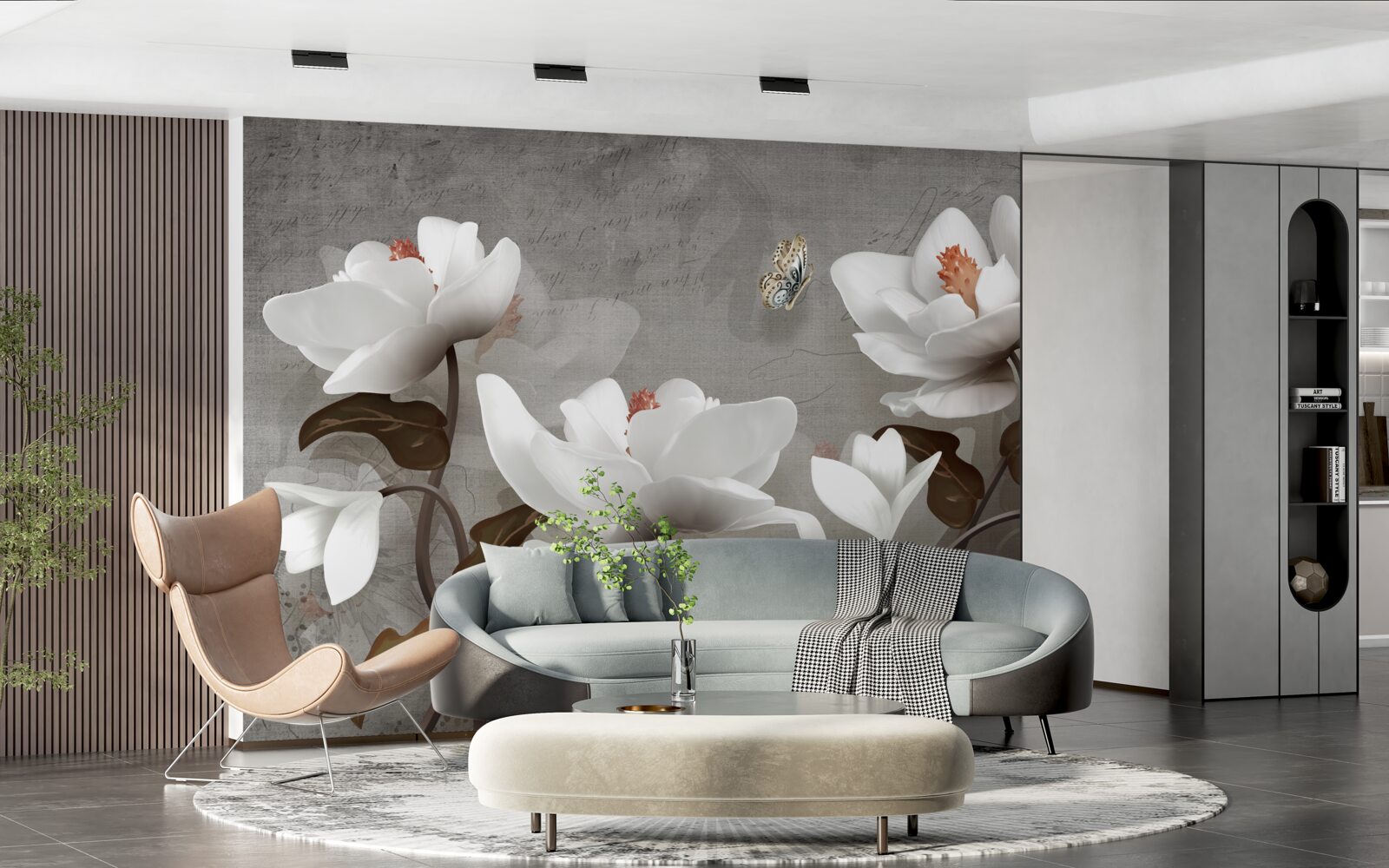 Фотошпалери Метелик літає над білосніжними бутонами