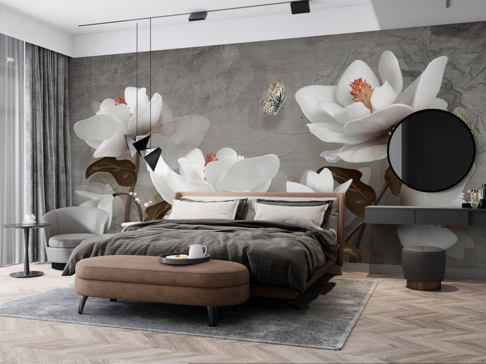 Фотошпалери Метелик літає над білосніжними бутонами