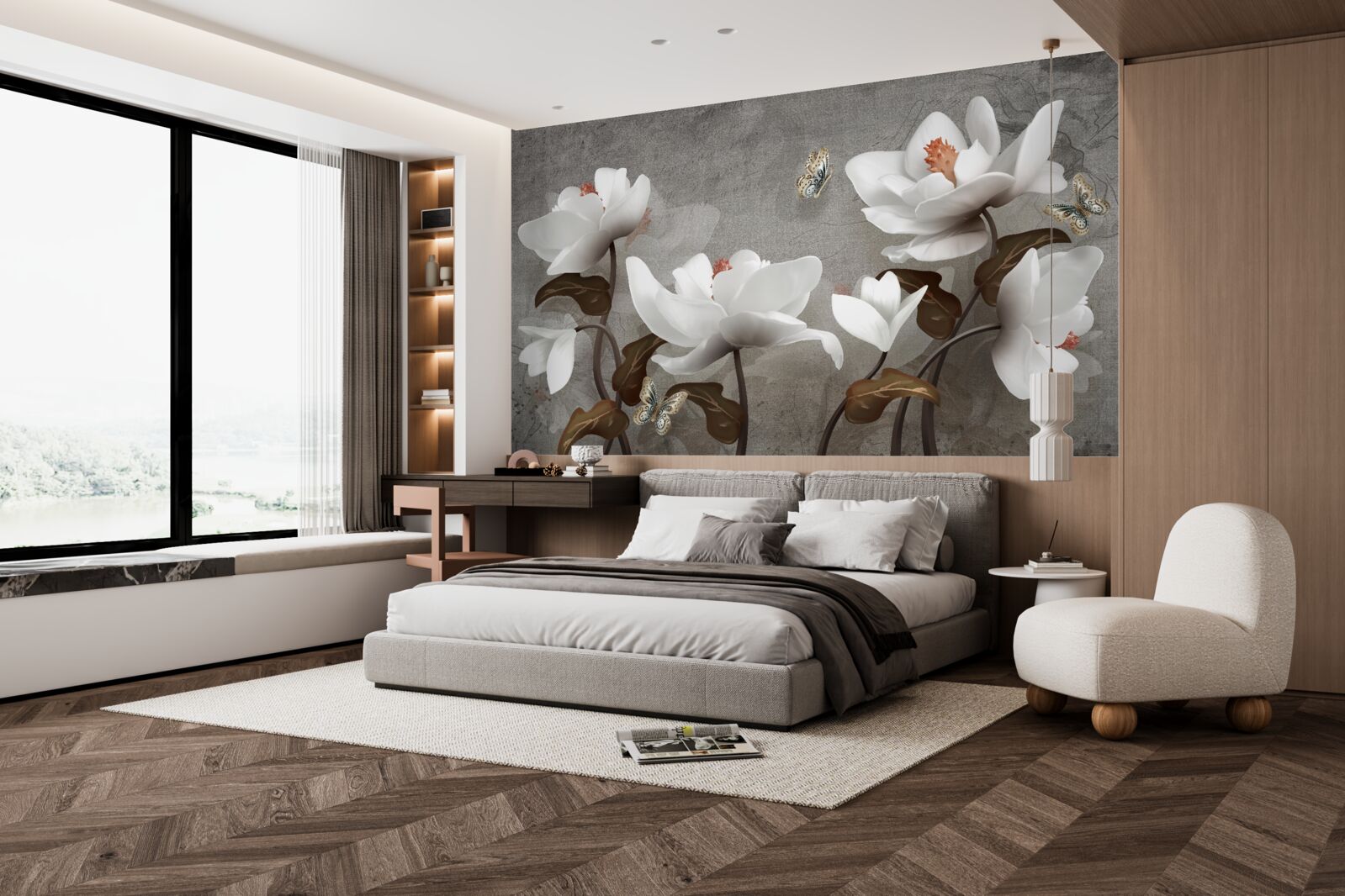 Фотошпалери Метелик літає над білосніжними бутонами