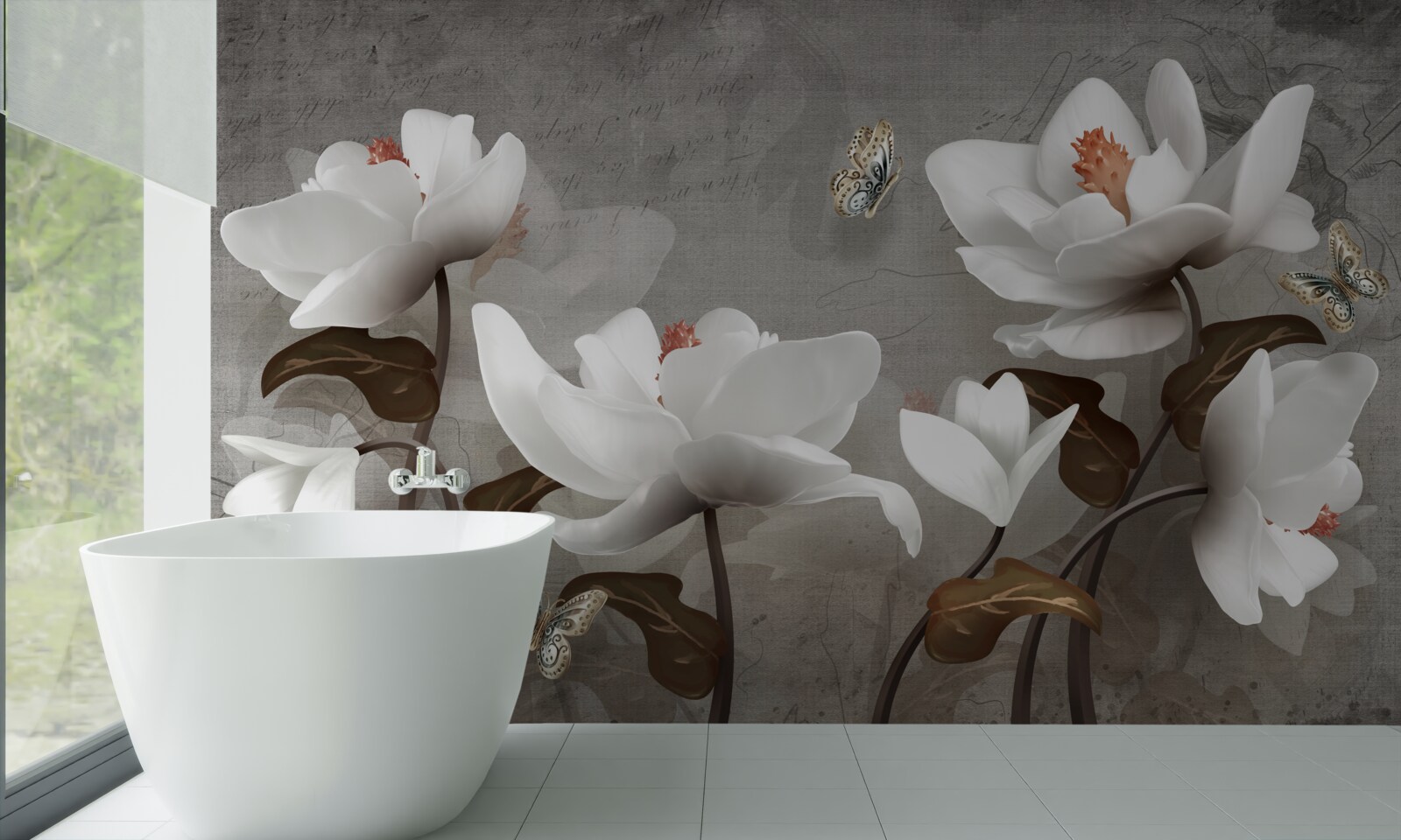 Фотошпалери Метелик літає над білосніжними бутонами