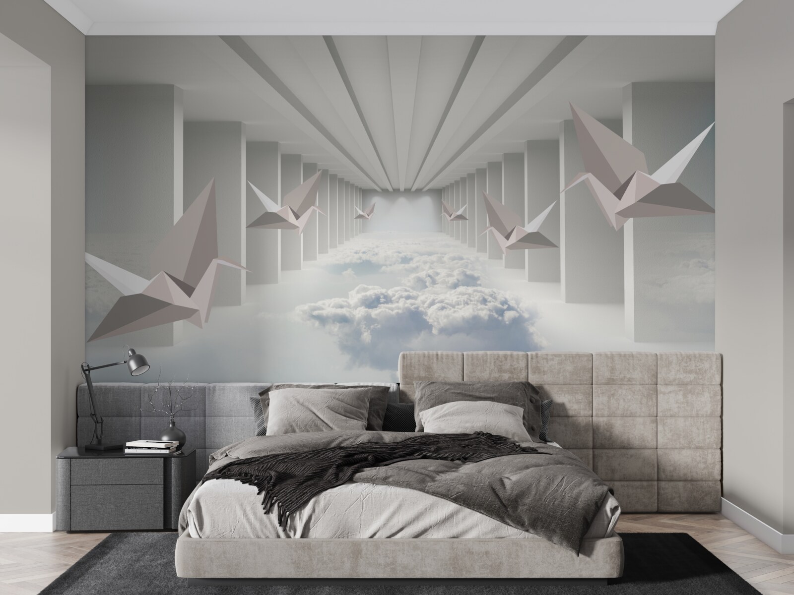 Фотошпалери абстрактна геометрія птахів у хмарах