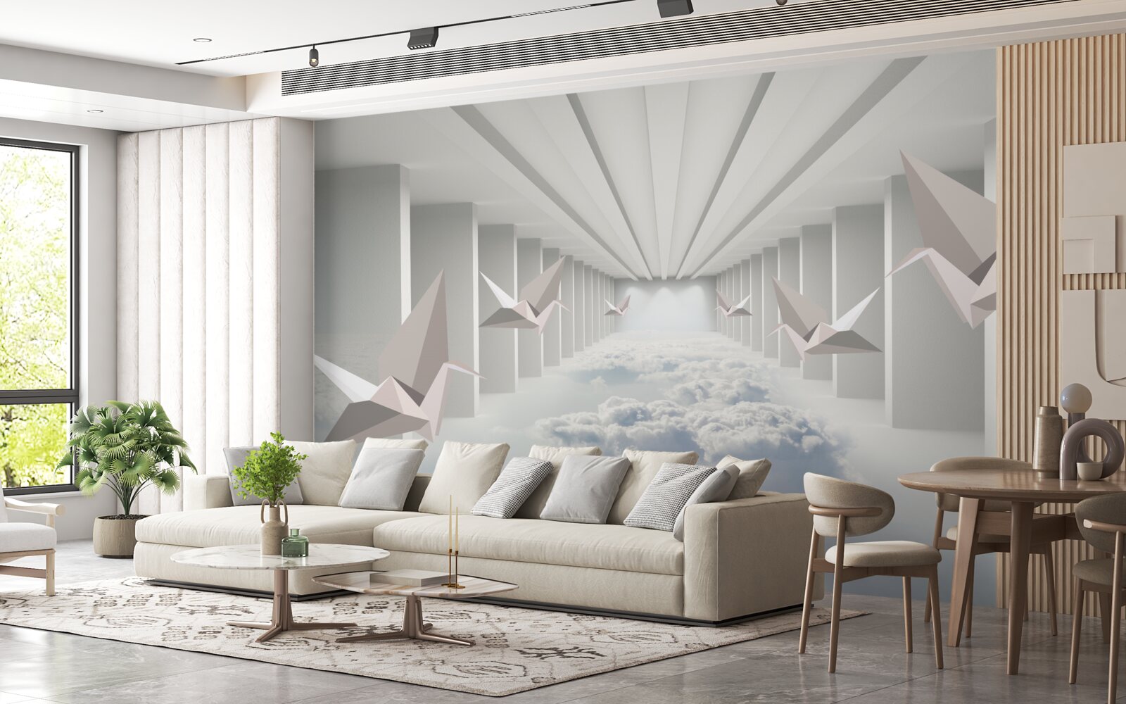 Фотошпалери абстрактна геометрія птахів у хмарах