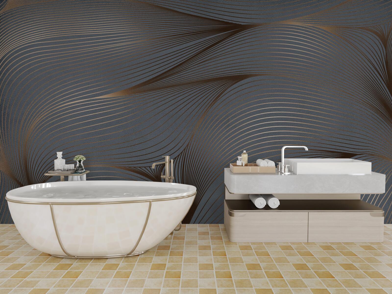 Фотошпалери абстрактні лінії з плавністю та золотистими краями