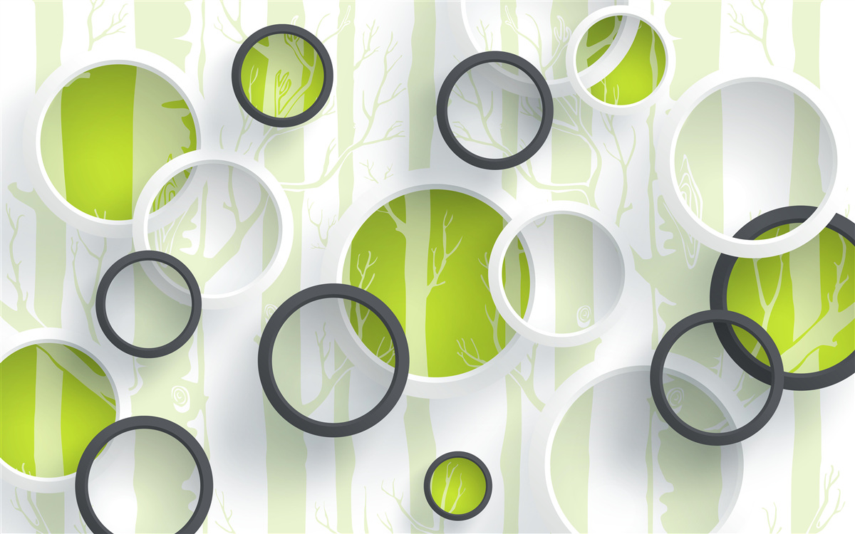 Фотошпалери контурні зображення дерев у чорно-білих колах