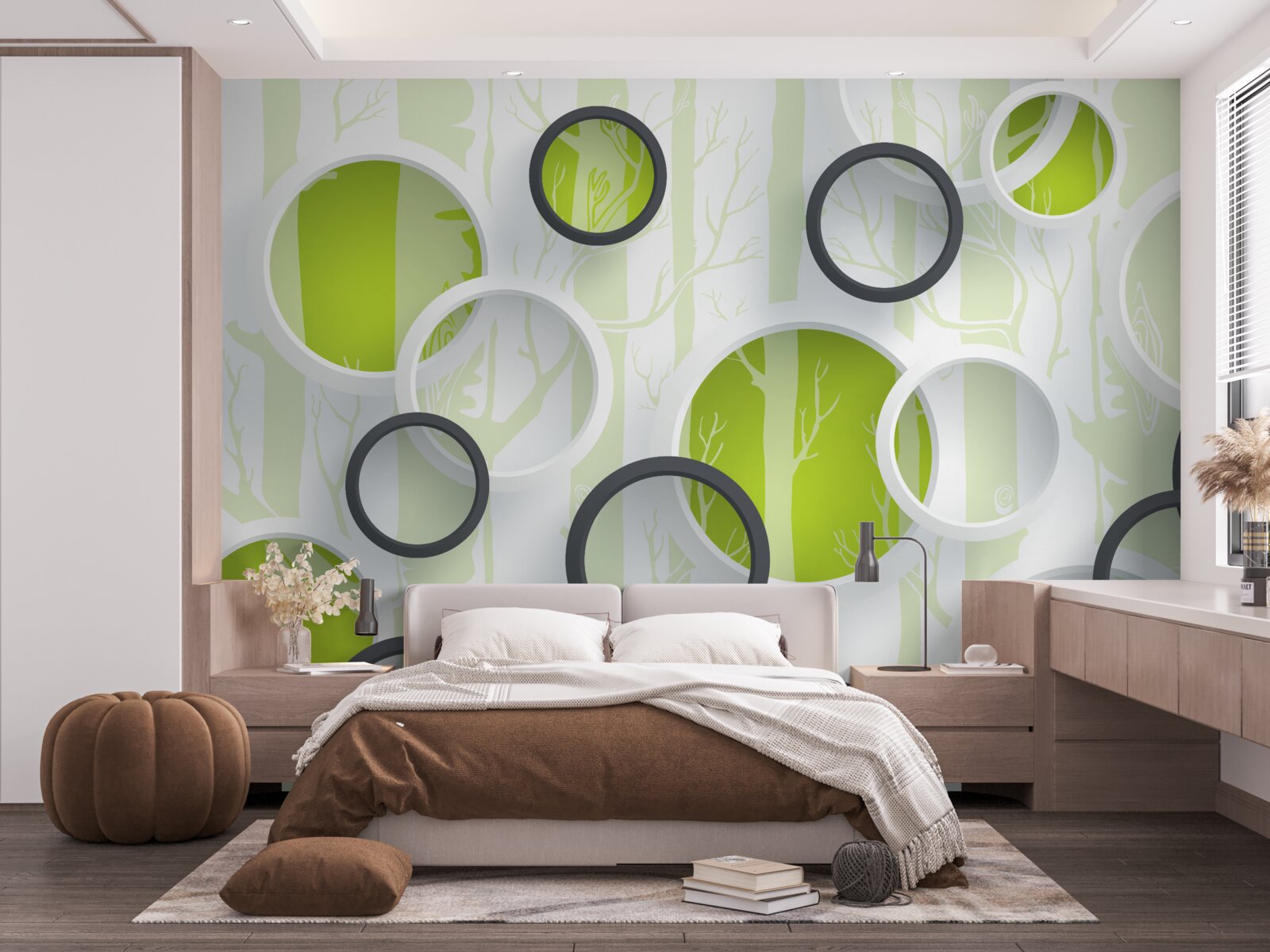 Фотошпалери контурні зображення дерев у чорно-білих колах