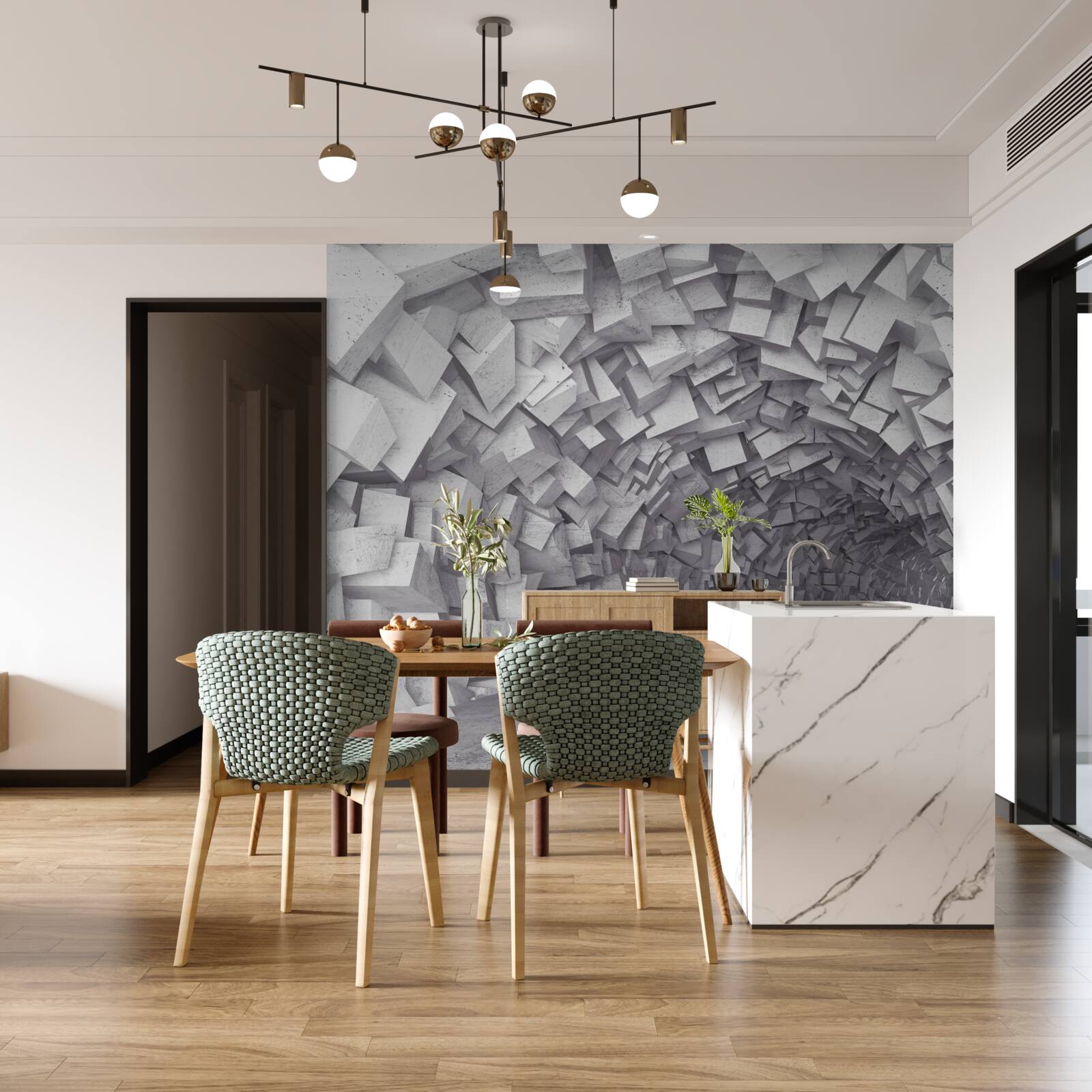 Фотошпалери 3d фігури утворюють тунель