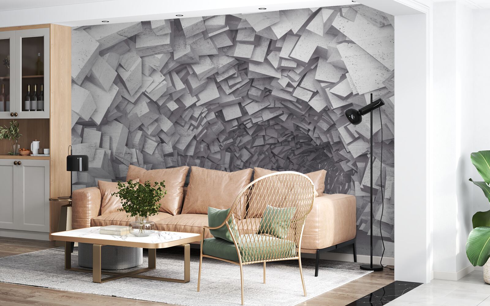 Фотошпалери 3d фігури утворюють тунель