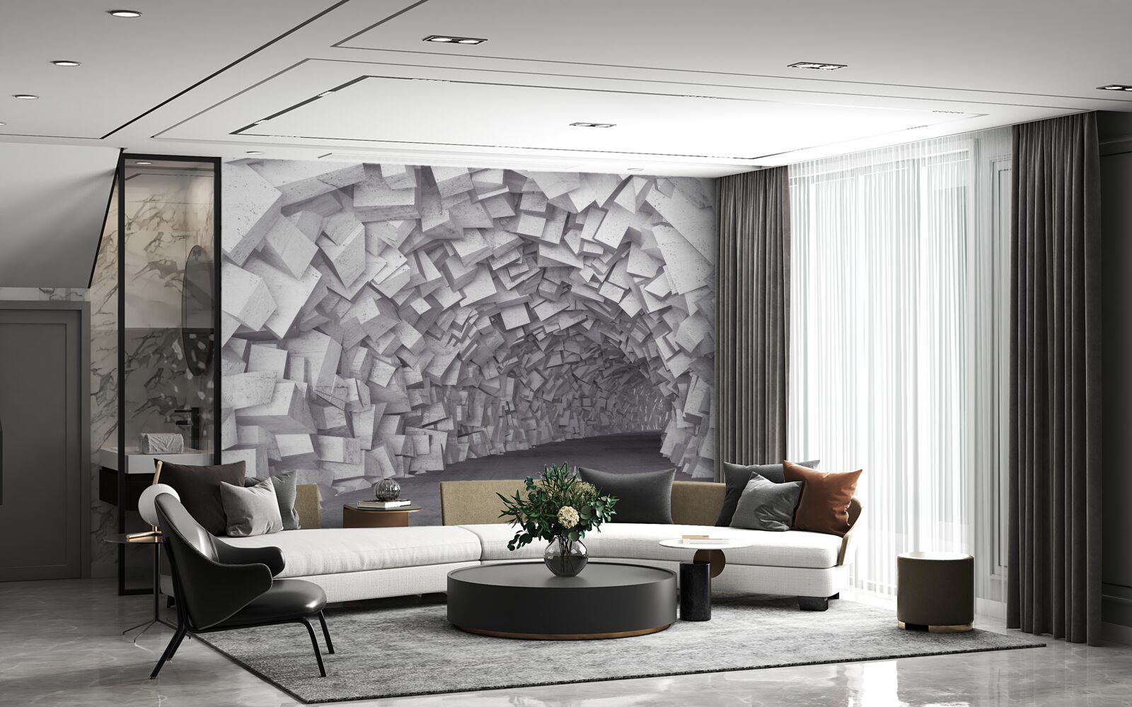 Фотошпалери 3d фігури утворюють тунель