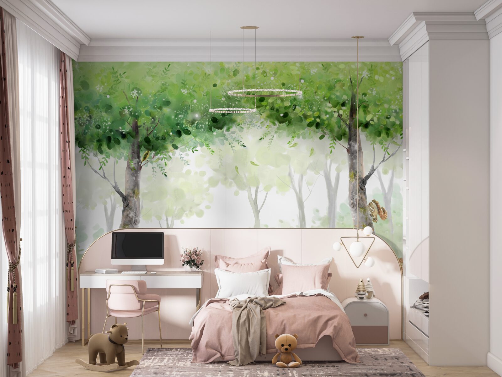 Фотошпалери літній ліс, намальований аквареллю