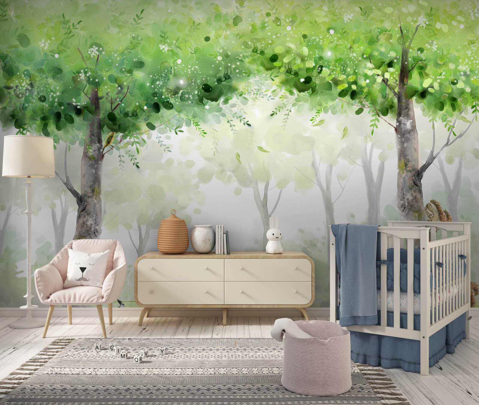 Фотошпалери літній ліс, намальований аквареллю