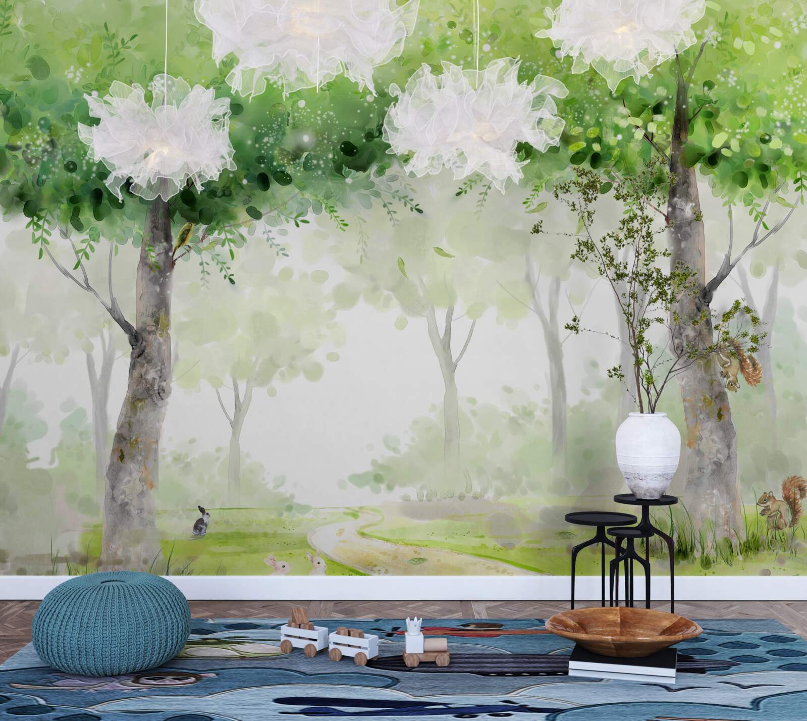 Фотошпалери літній ліс, намальований аквареллю