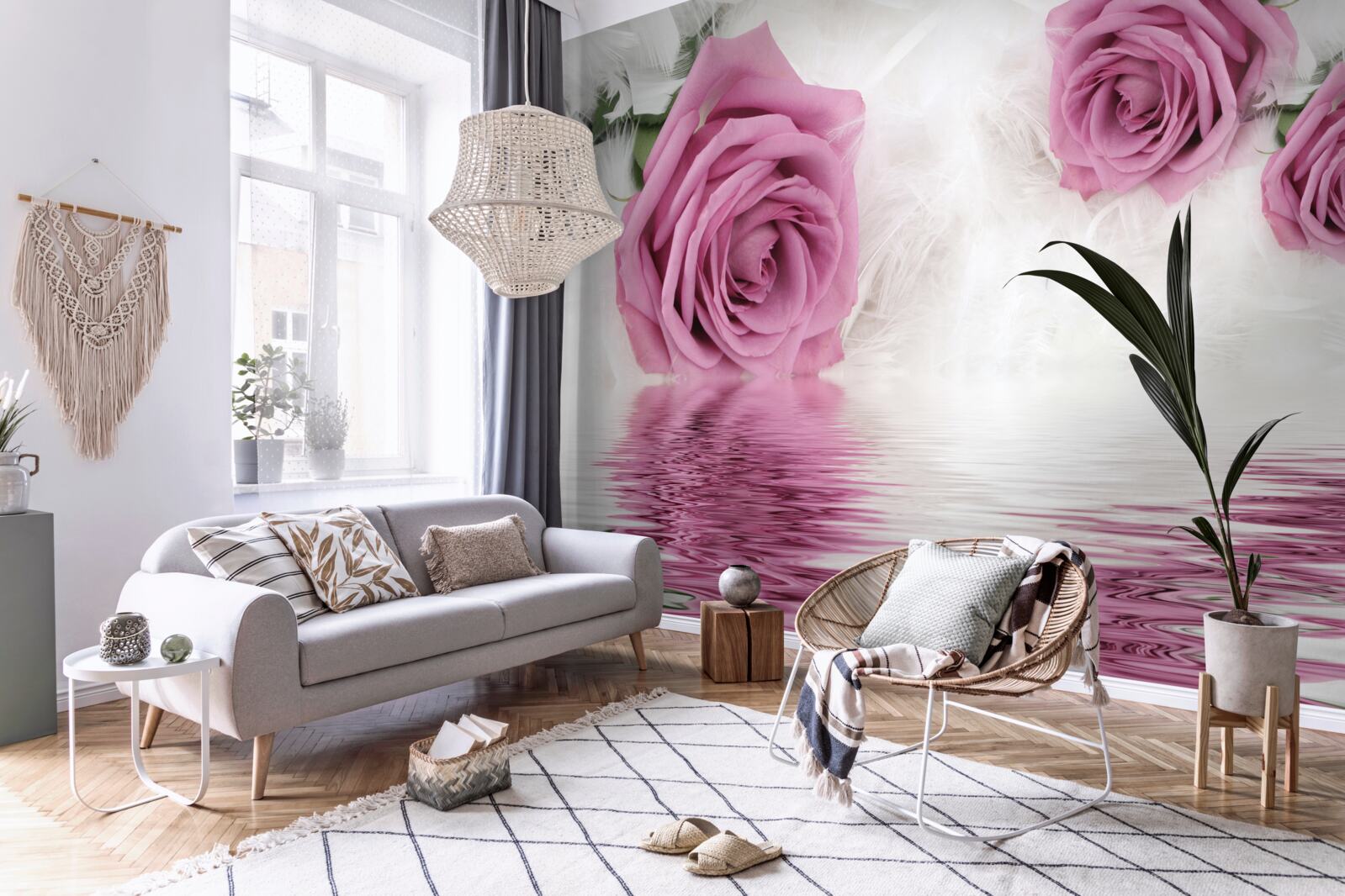 Фотошпалери бузкові троянди в рідкій стихії