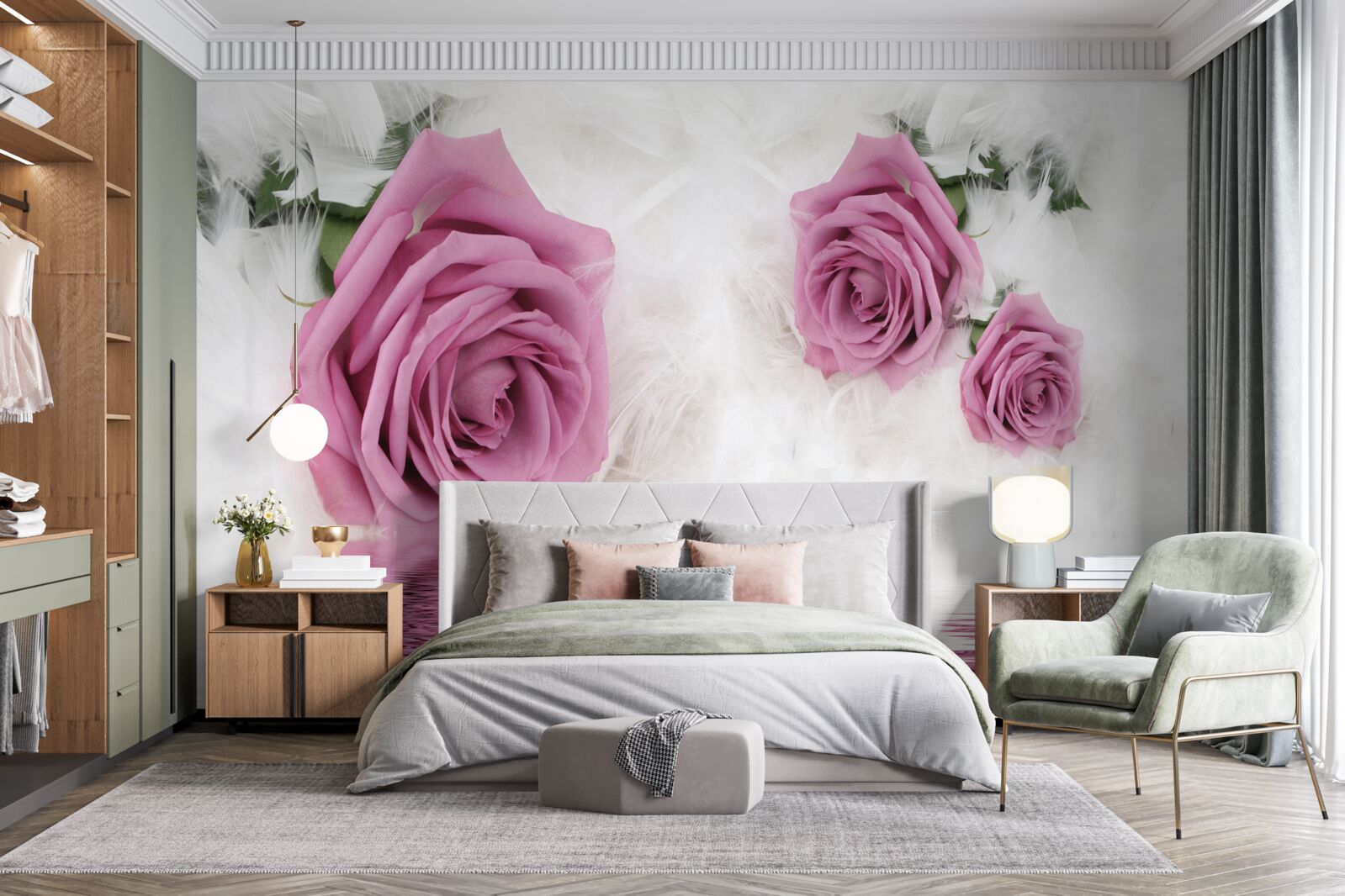 Фотошпалери бузкові троянди в рідкій стихії