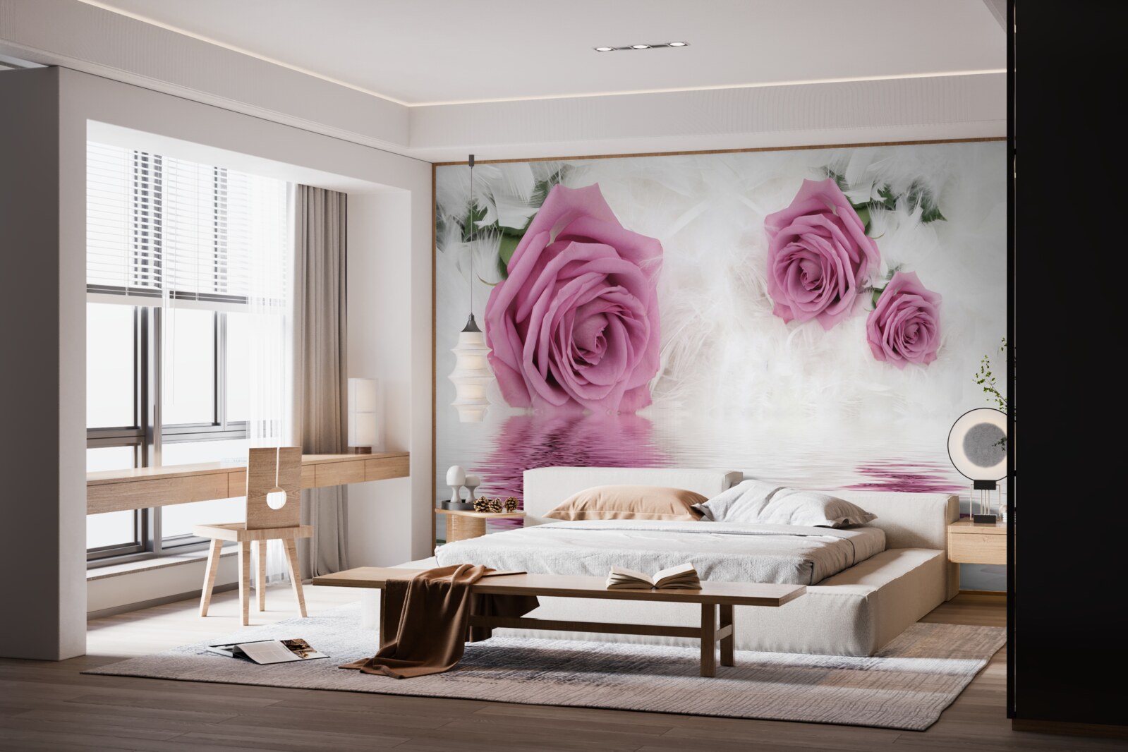 Фотошпалери бузкові троянди в рідкій стихії