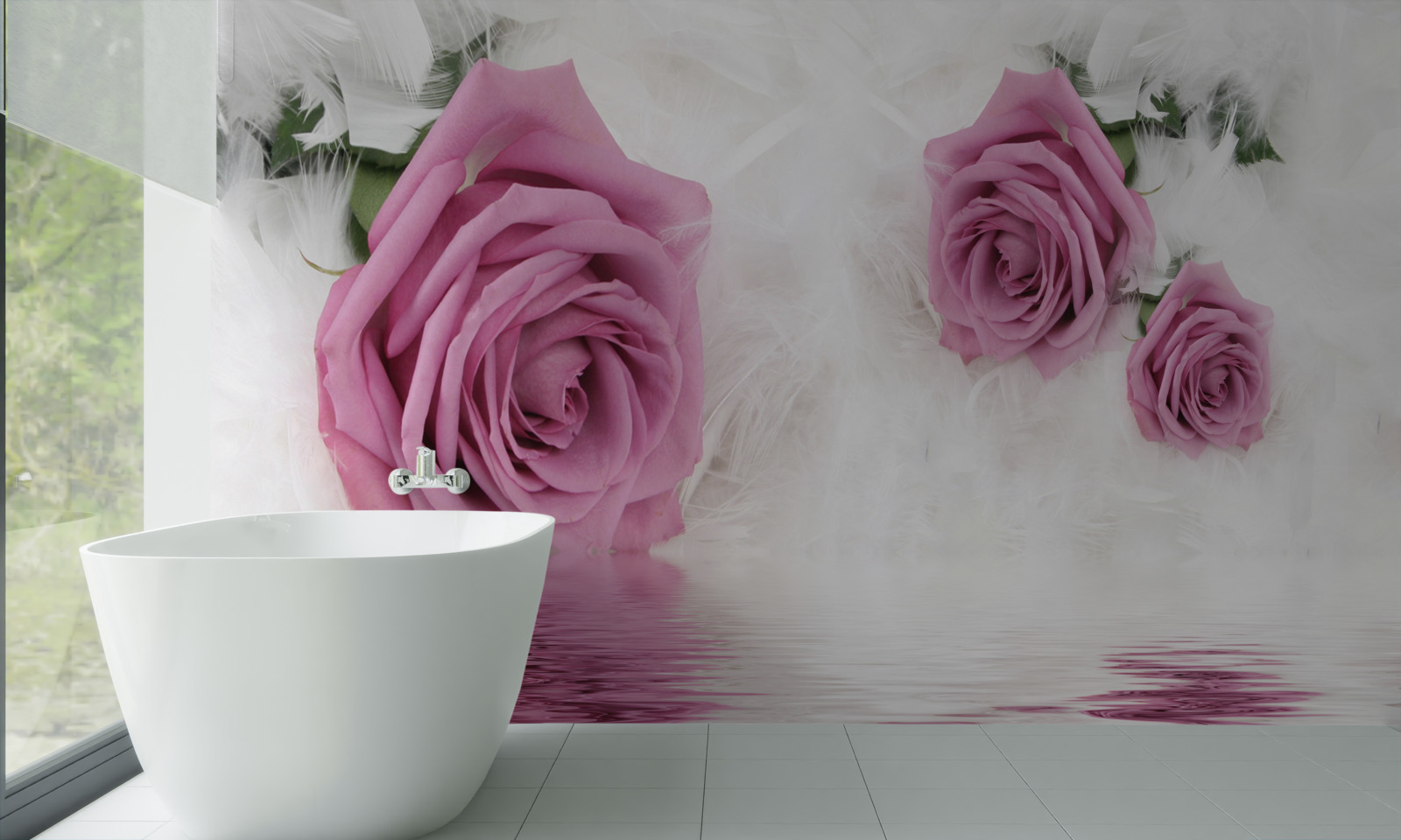 Фотошпалери бузкові троянди в рідкій стихії