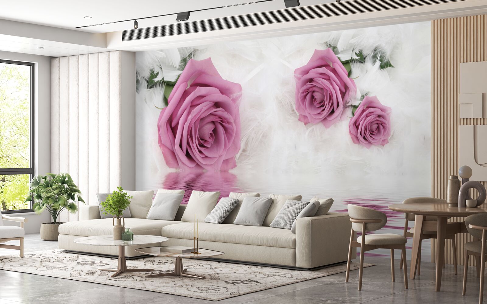 Фотошпалери бузкові троянди в рідкій стихії