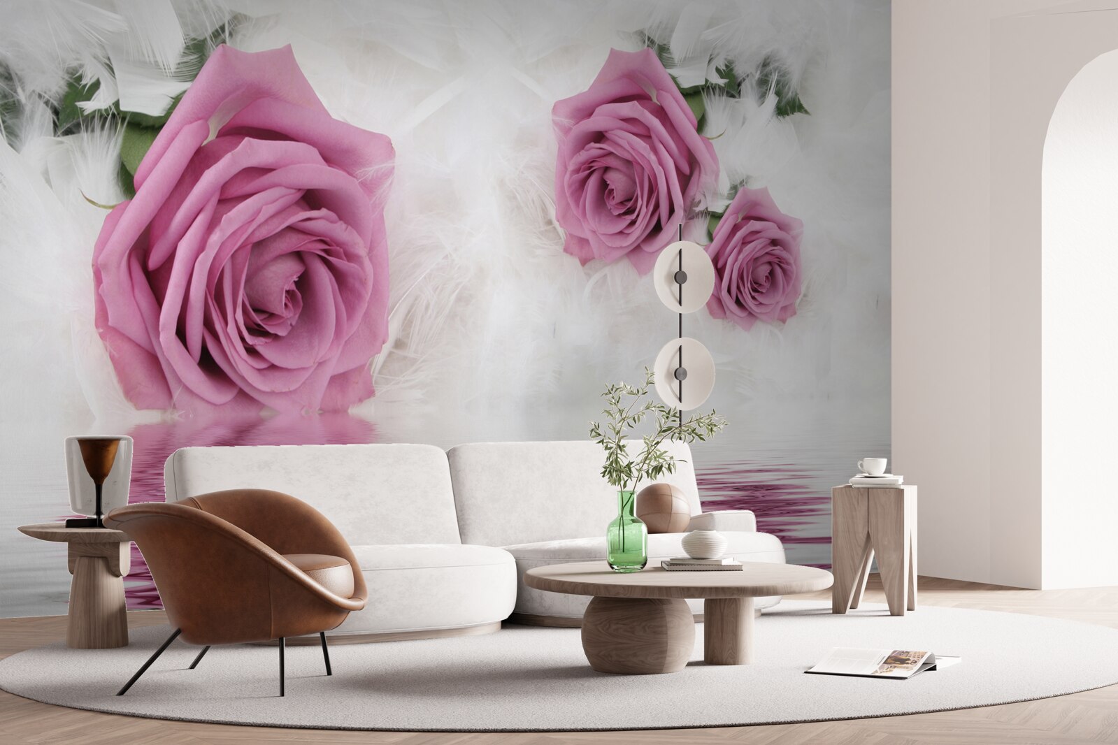 Фотошпалери бузкові троянди в рідкій стихії