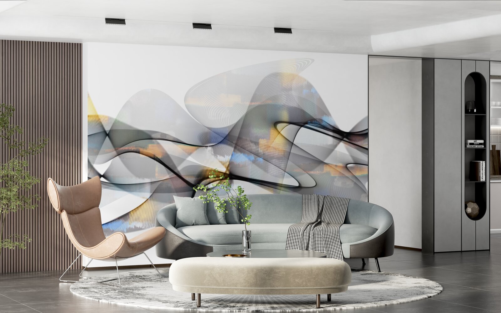 Фотошпалери димчаста структура з золотистими елементами