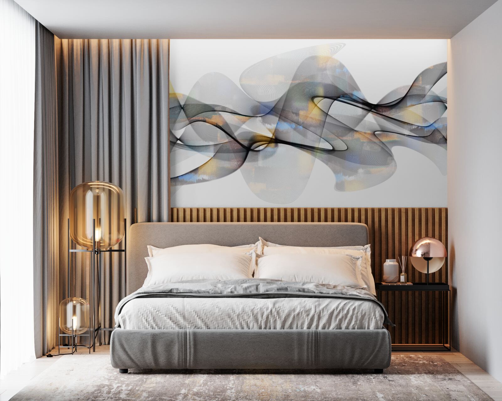 Фотошпалери димчаста структура з золотистими елементами