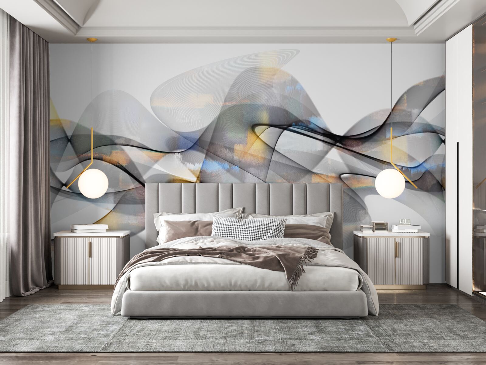 Фотошпалери димчаста структура з золотистими елементами