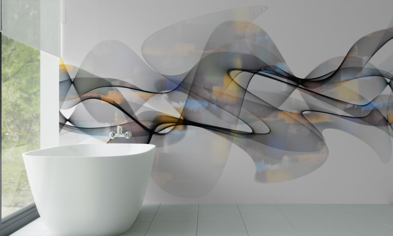 Фотошпалери димчаста структура з золотистими елементами