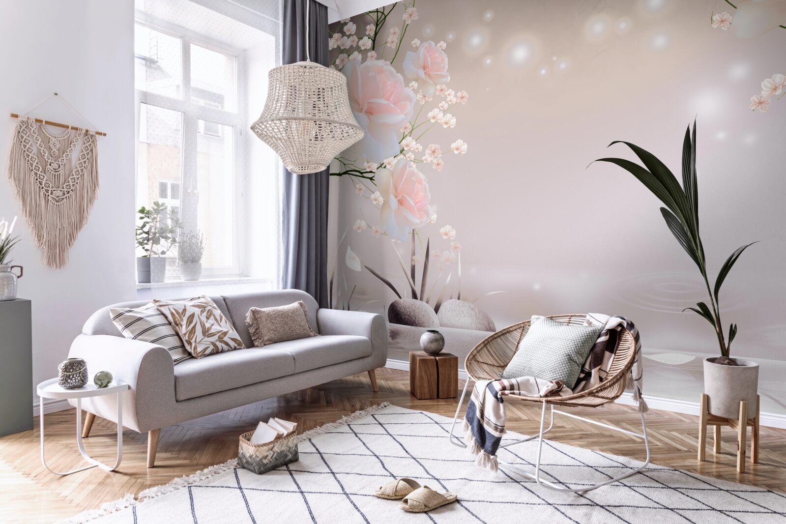 Фотошпалери ніжна троянда чайного кольору на гілках