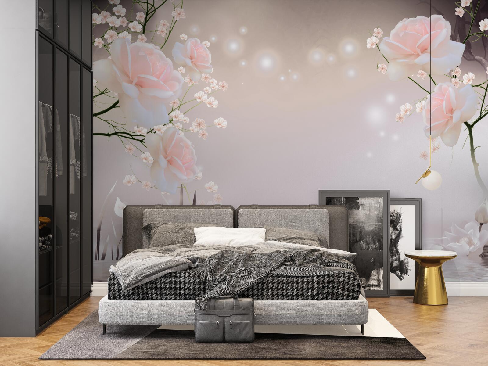 Фотошпалери ніжна троянда чайного кольору на гілках