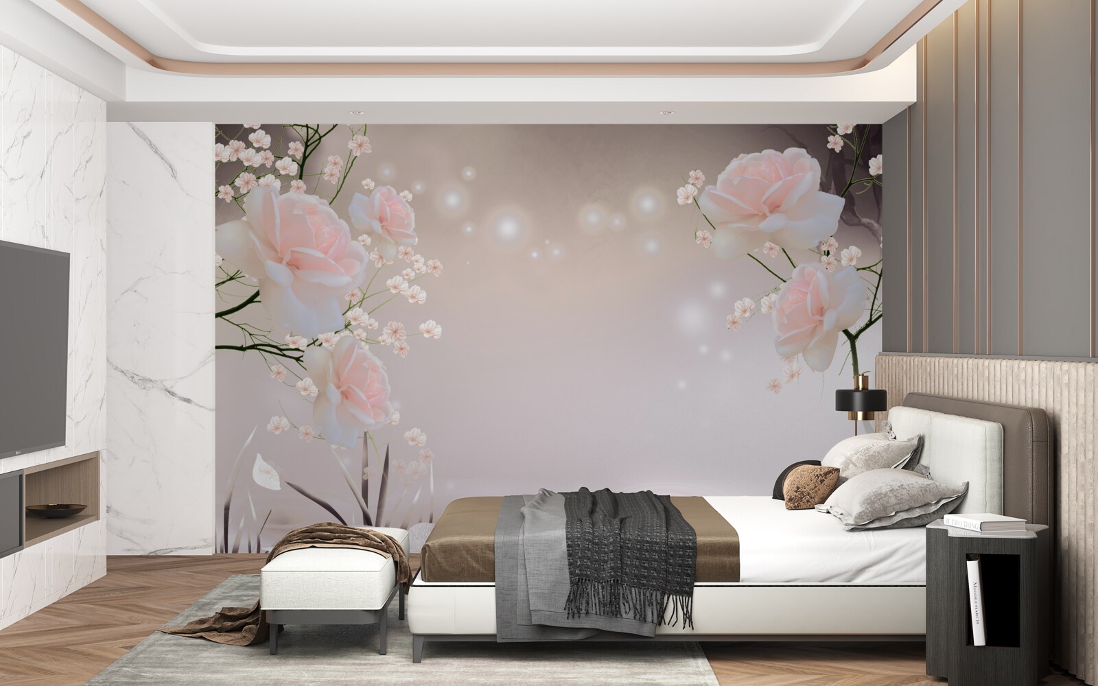 Фотошпалери ніжна троянда чайного кольору на гілках