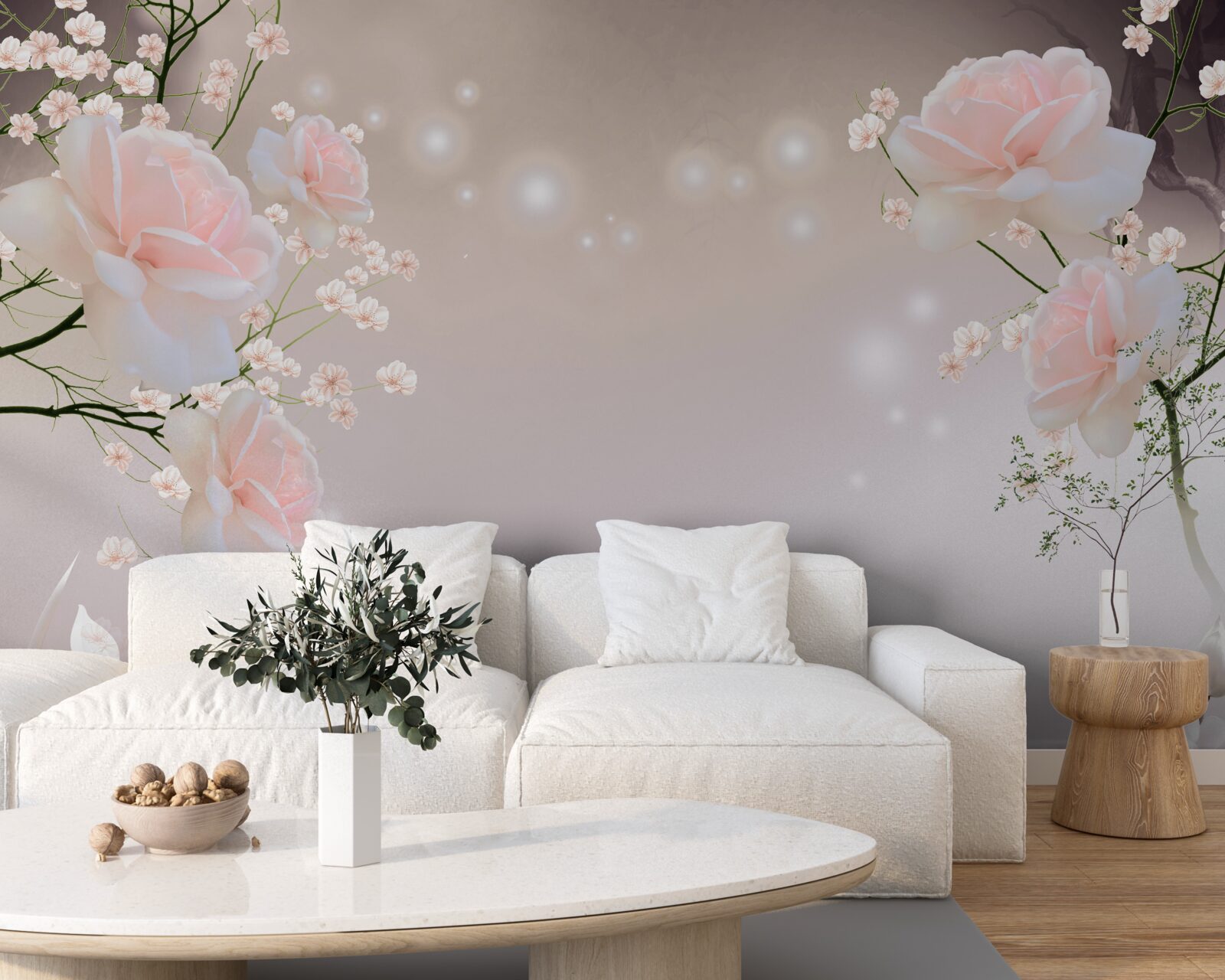 Фотошпалери ніжна троянда чайного кольору на гілках