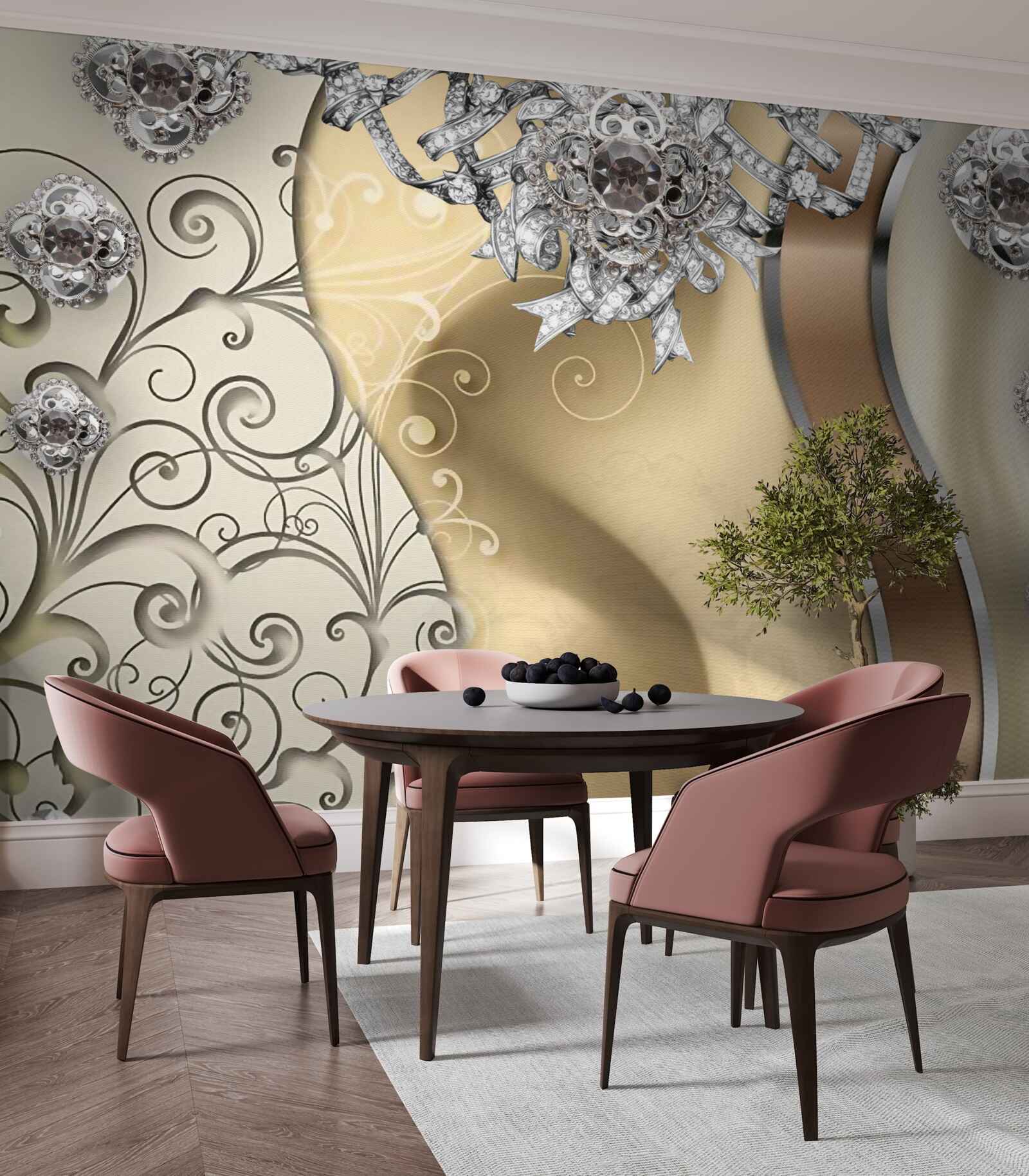 Фотошпалери квіти зі срібла на золоті