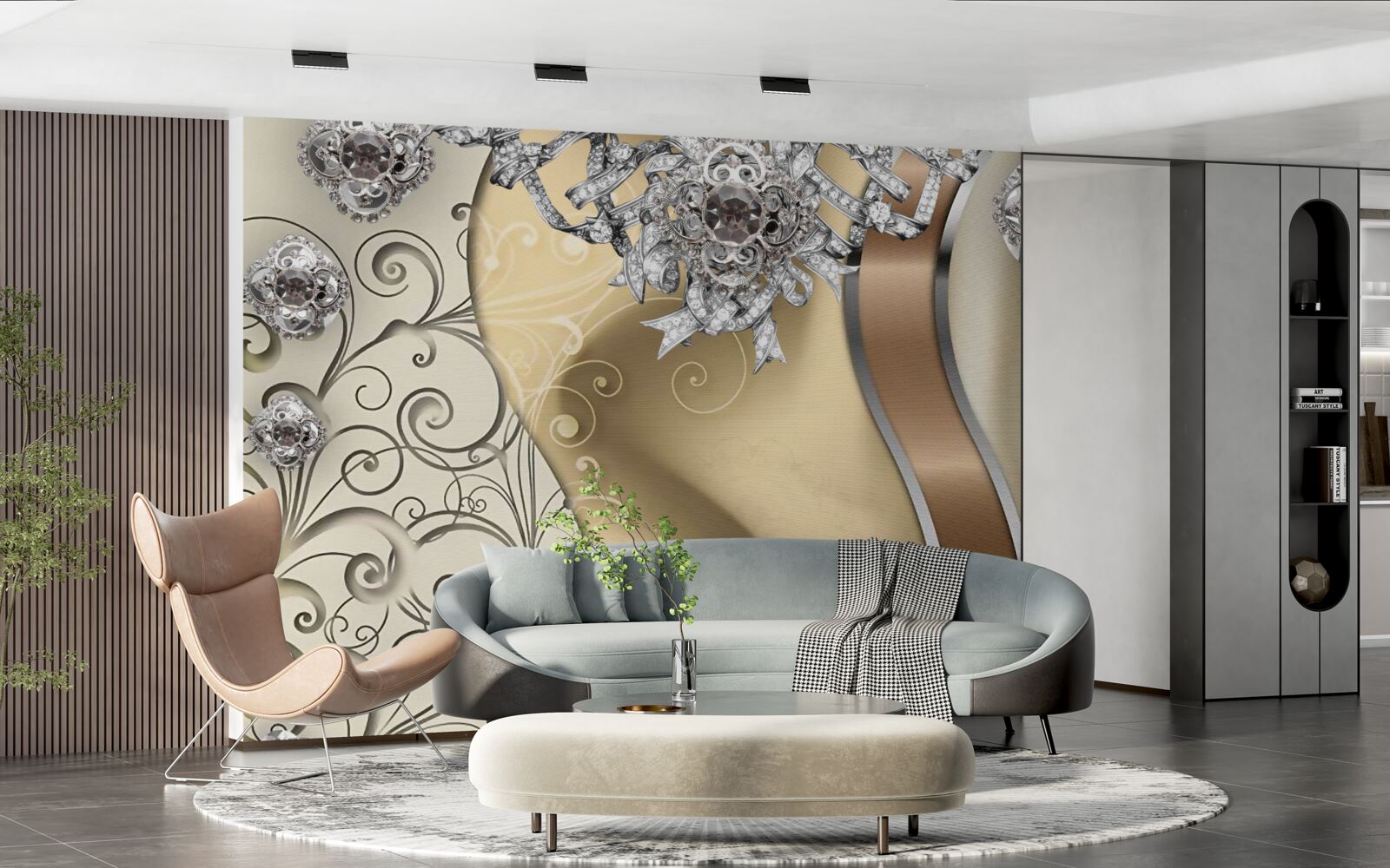 Фотошпалери квіти зі срібла на золоті