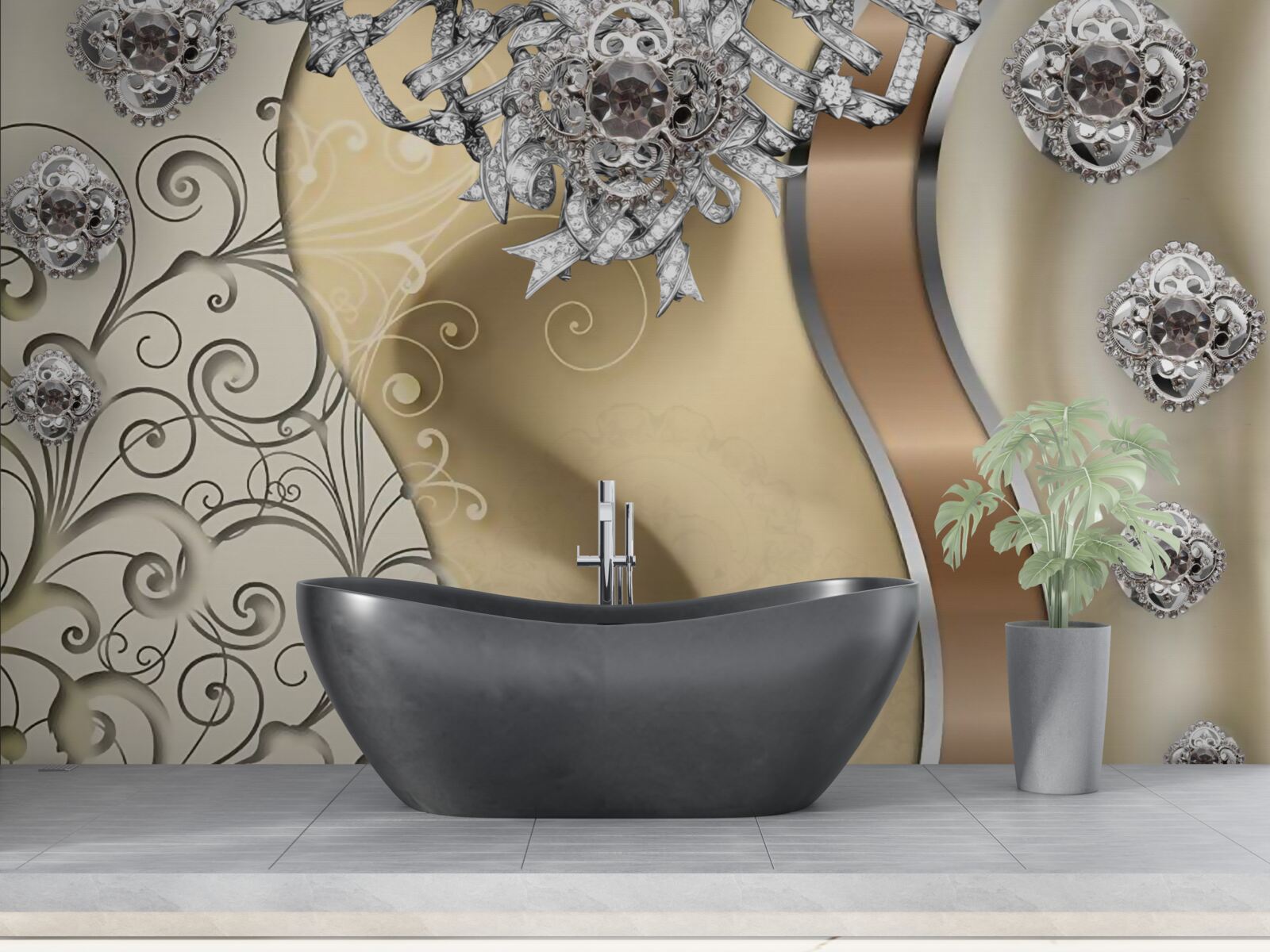 Фотошпалери квіти зі срібла на золоті