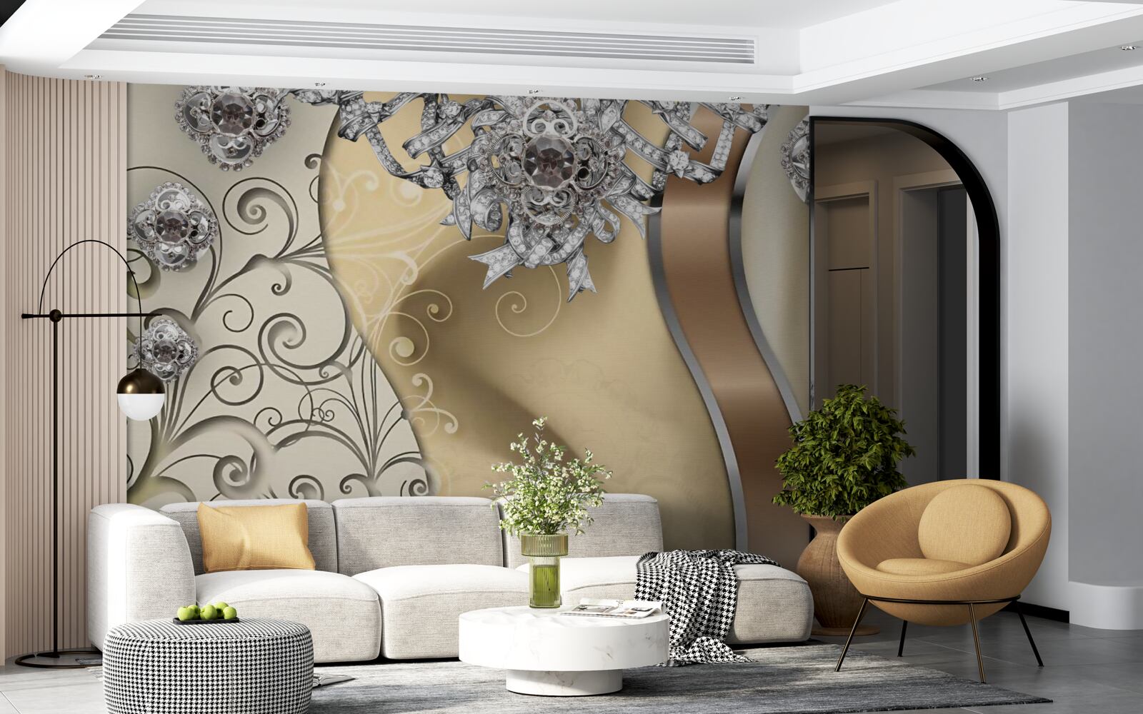 Фотошпалери квіти зі срібла на золоті