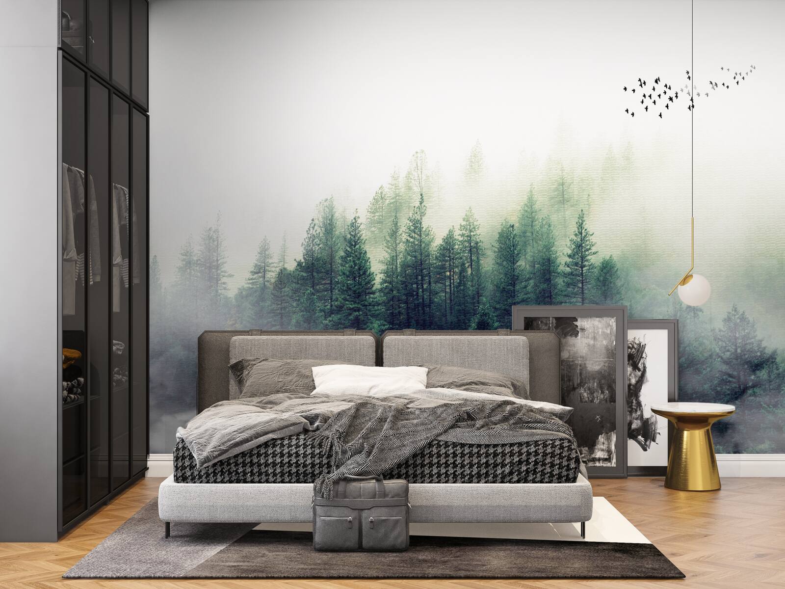 Фотошпалери ліс під птахами вкривається туманом