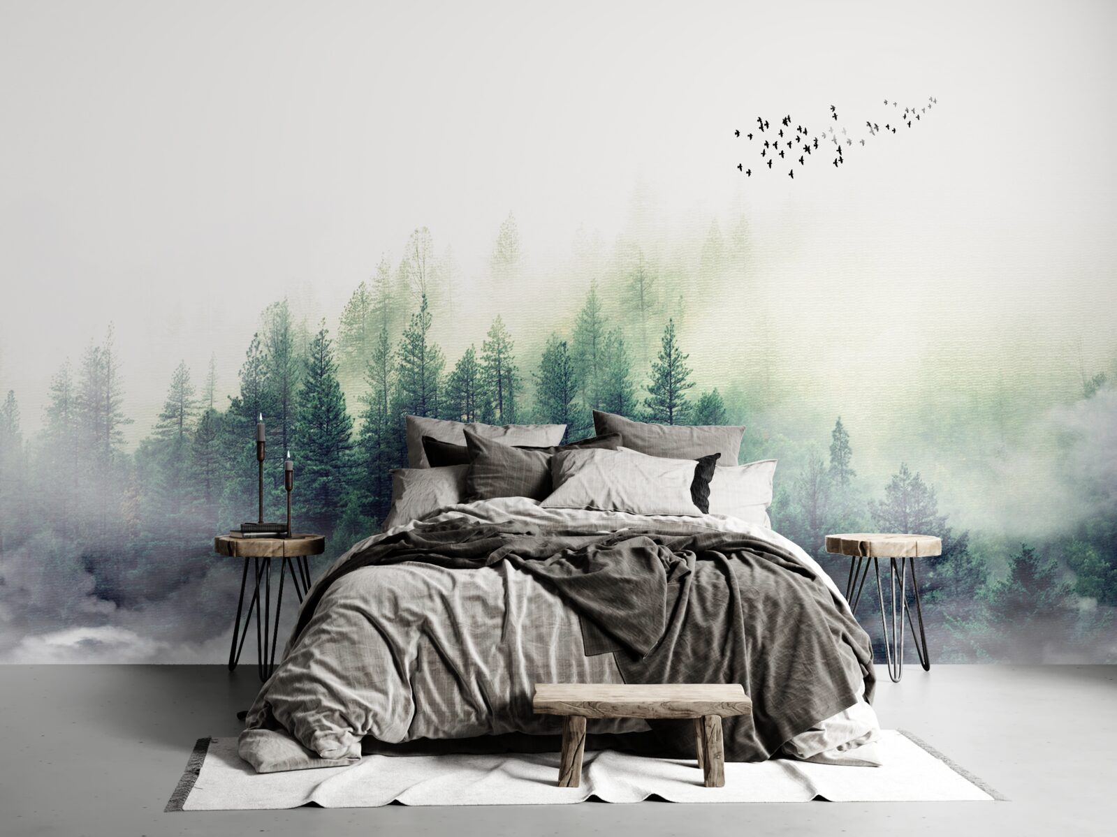 Фотошпалери ліс під птахами вкривається туманом