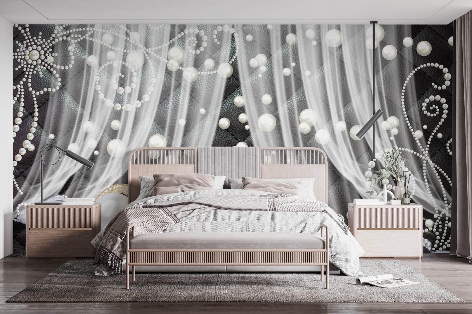 Фотошпалери золоті прикраси та білі штори