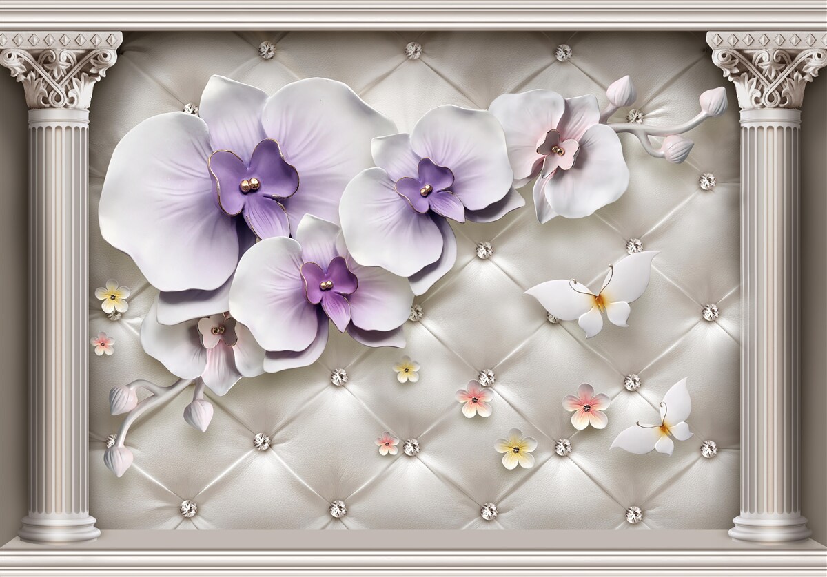 Фотошпалери Білосніжна орхідея, прикрашена золотом і перлами